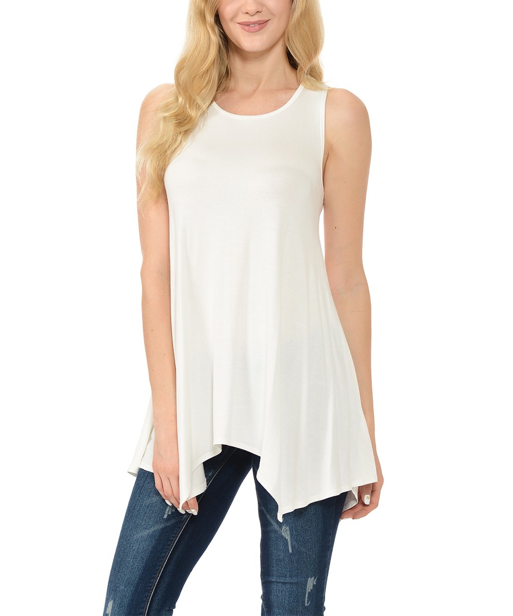 White Sleeveless Handkerchief Tunic - Women & Plus | zulily