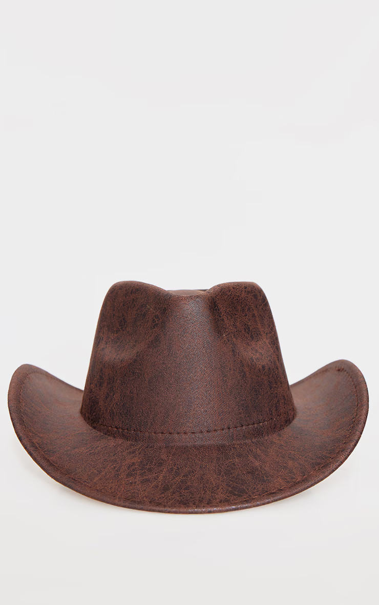 Brown PU Trim Detail Cowboy Hat | PrettyLittleThing US