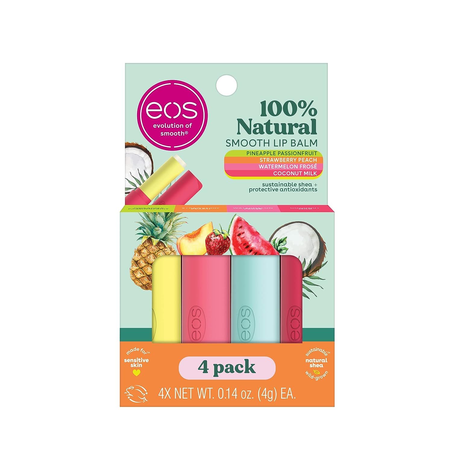 eos 100% Natural Variety Pack Lip Balm Sticks, Coconut Milk, Watermelon Frose, Pineapple Passionf... | Amazon (US)