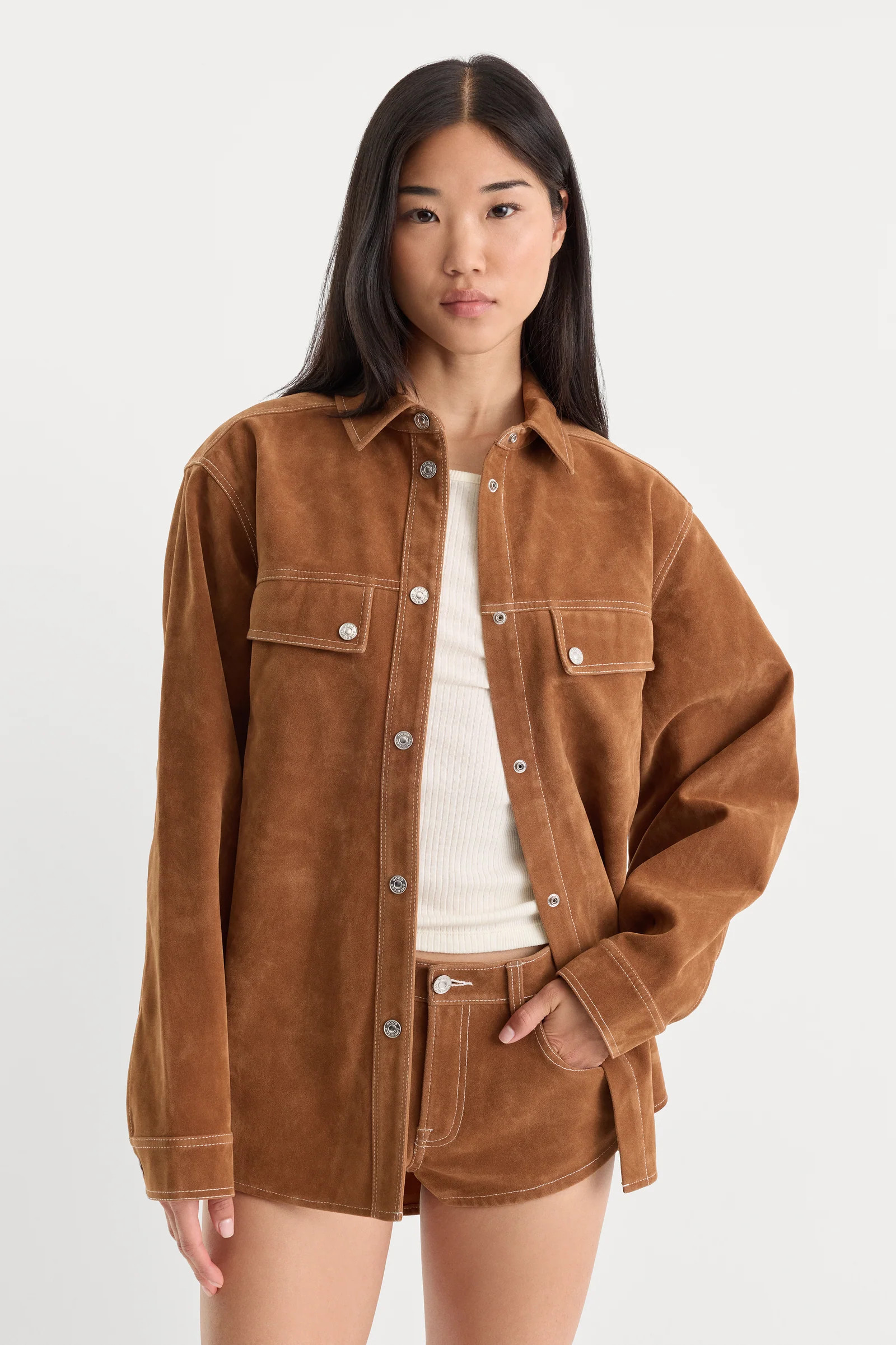 THE BETTER THAN SUEDE OVERSHIRT | CAFE CLAY | Good American