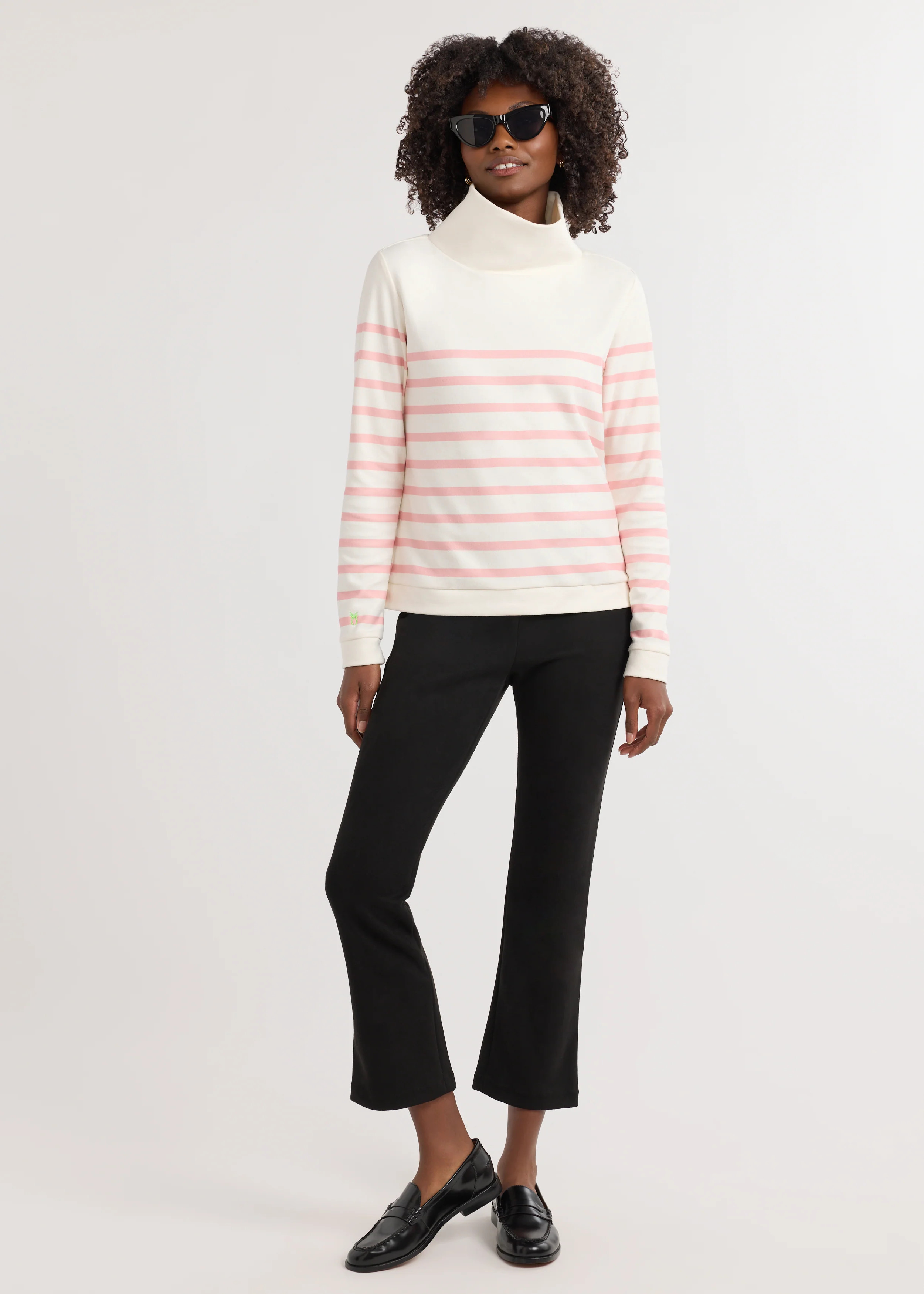 Women's Park Slope Turtleneck in Terry Fleece (First Blush Placed Stripe) in Size S - Cozy Fleece Turtleneck Sweaters | Dudley Stephens