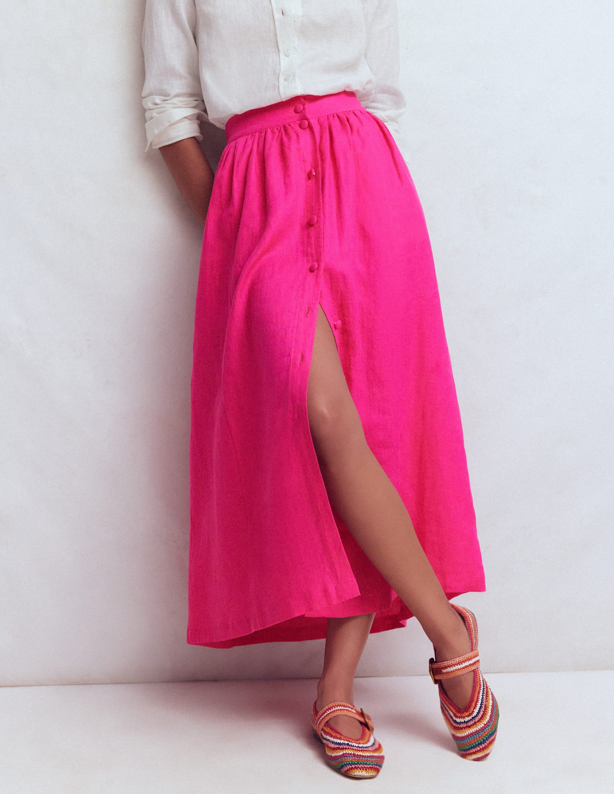 Emma Linen Maxi Skirt-Pink Peony | Boden UK