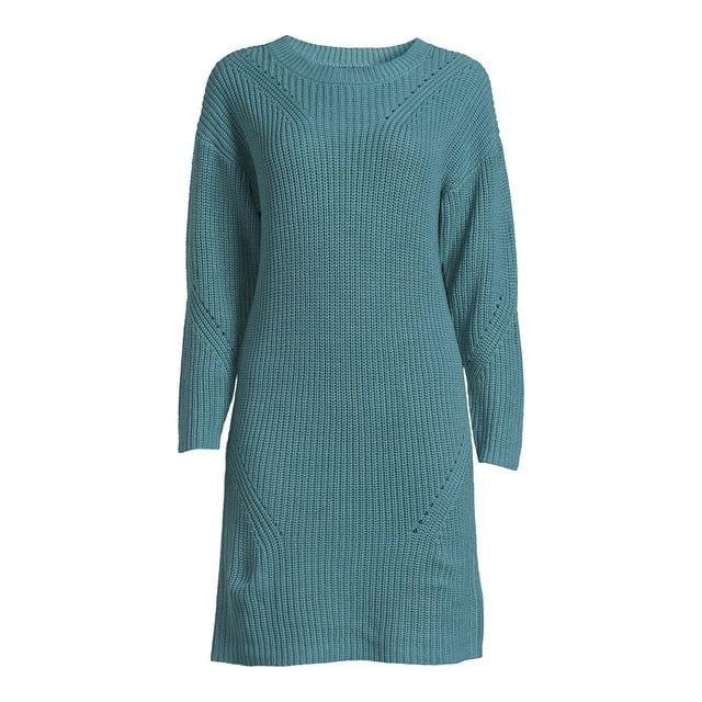 Time and Tru Women's Shaker Knit Sweater Dress, Sizes XS-XXXL | Walmart (US)
