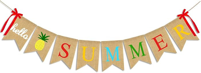 JOZON Hello Summer Burlap Banner Jute Summer Bunting Banner Garland Pineapple Summer Decorations ... | Amazon (US)