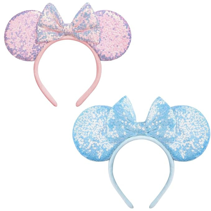 Mouse Ears headband,2pcs Sequin Headband Glitter Hairband for Baby Shower Headwear Halloween Them... | Amazon (US)