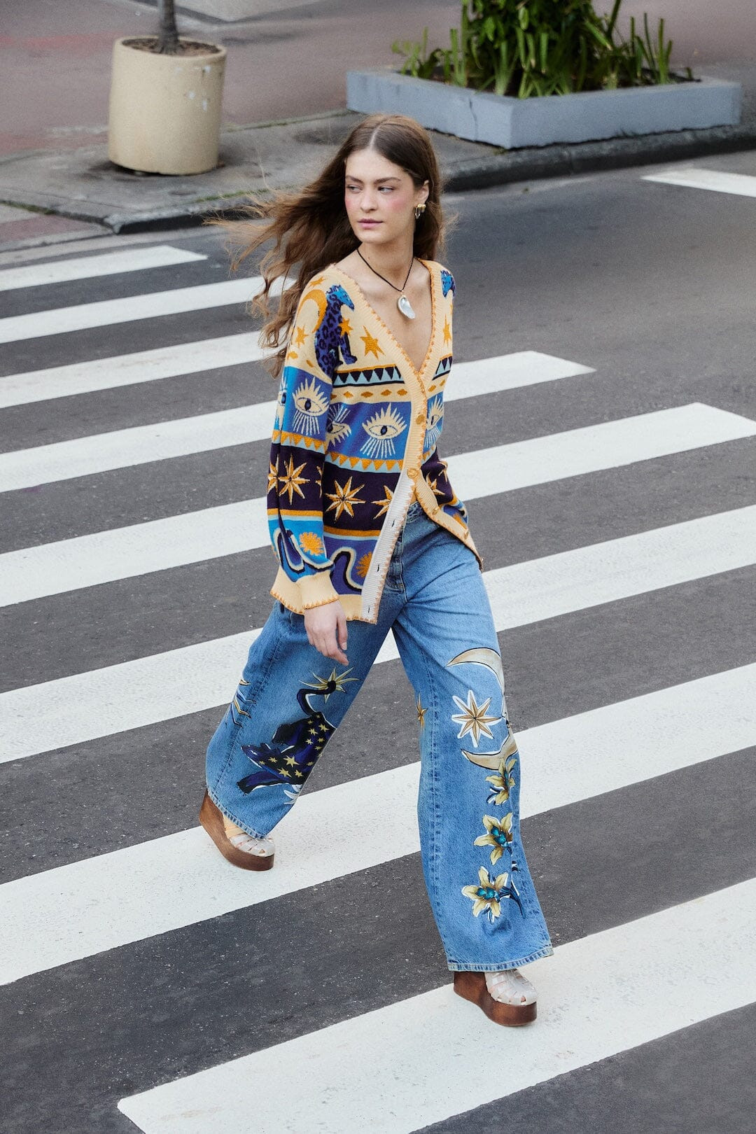 Denim Mystical Wide-Leg Pants, DENIM / 27 | FarmRio (US)