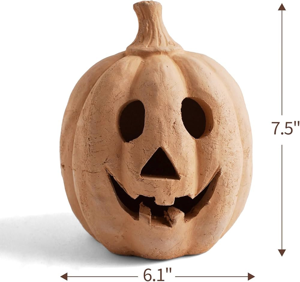 Fall Decor - Halloween Decorations - Handmade Terracotta Pumpkin Jack O' Lantern Outdoor Indoor -... | Amazon (US)