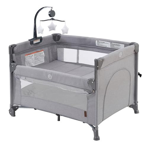 QUTANIX 2-in-1 Baby Bassinet Bedside Sleeper,Portable Bassinet, Easy Folding Portable Crib for Newborn to Toddlers (Light Grey) | Amazon (US)