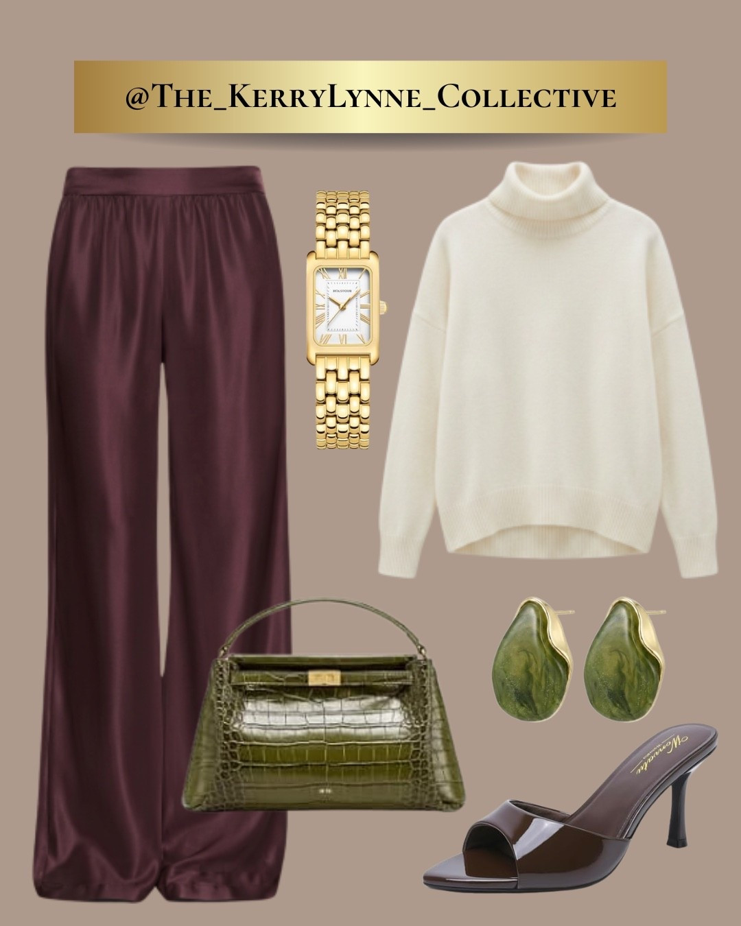 Merlot & Moss 🍷🌿

A fall color palette I can’t get enough of — rich merlot satin, soft cream knit, earthy olive, and chocolate brown. The mix feels polished and elevated, but still easy enough for dinner, date night, or a dressed-up weekend look.

I love how the olive bag and earrings add an unexpected pop while the gold watch brings everything together.

#MerlotAndMoss #FallStyle #SatinPants

#LTKgrwm #LTKootd