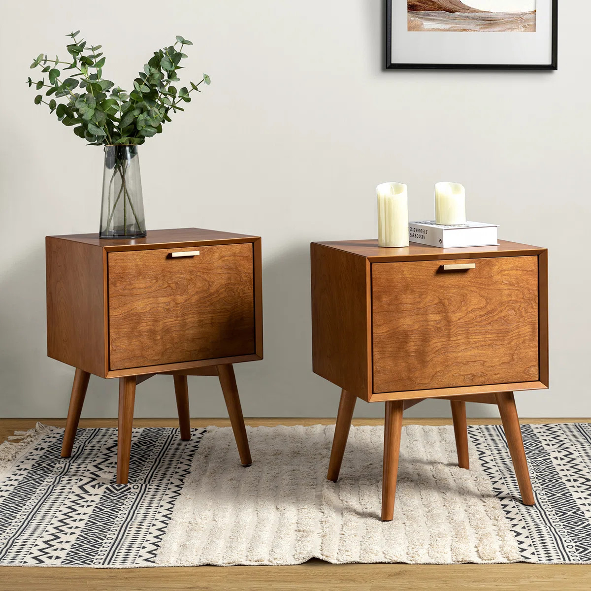 Boneva Mid-century Modern 18''W 2-Drawer End Table with Hidden Drawer and Charging Station (Set o... | Wayfair North America
