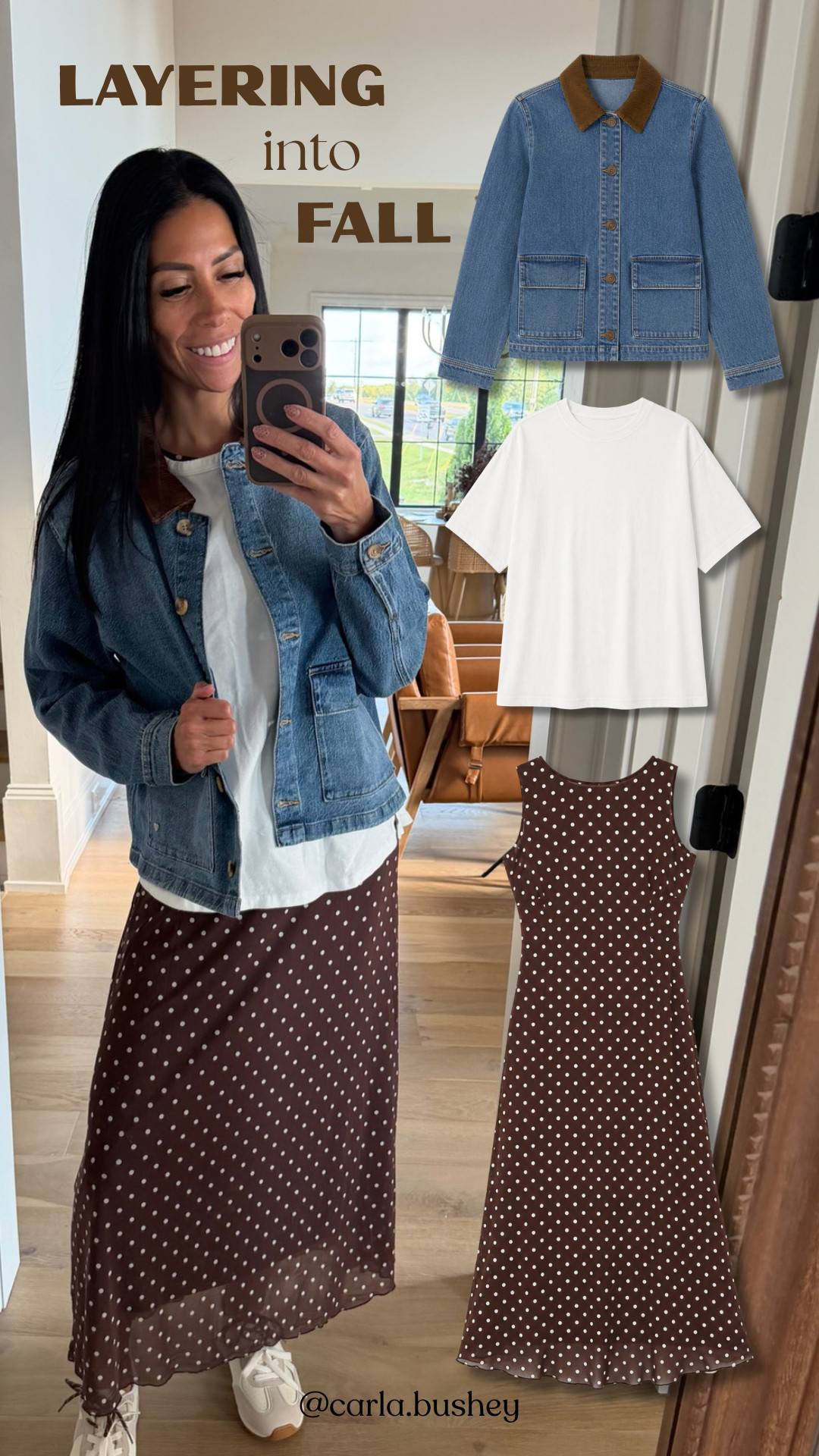 Layering into fall🤎 Love how this dress looks styled as a skirt with a simple tee + denim jacket layered over it!





fall outfits women, fall fashion, transitional outfit, layered outfit, denim jacket, polka dot dress, casual fall outfit, fall outfit inspiration, carla.bushey 

 #LTKootd #LTKSeasonal