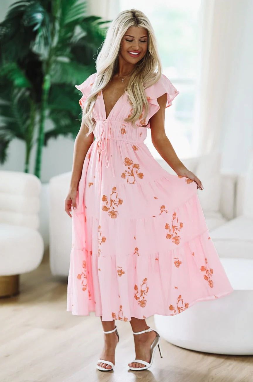 Perfection in Pink Midi Dress - Pink and Orange | Hazel and Olive