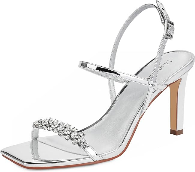 Modatope Strappy Sandals with Rhinestone Heels Sandals Open Toe Ankle Strap High Heel Sandals for... | Amazon (US)