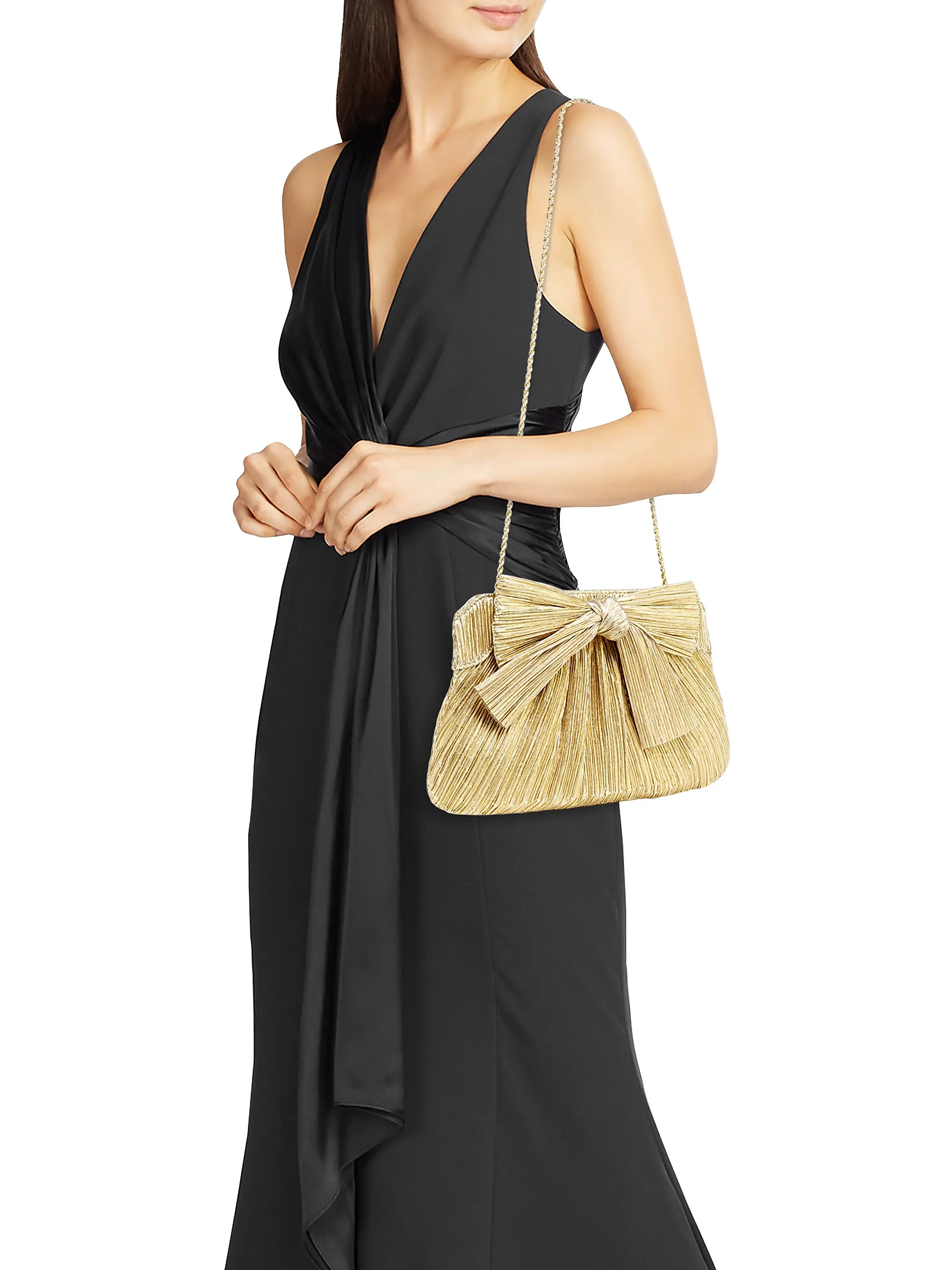 Rayne Pleated Lamé Bow Clutch | Saks Fifth Avenue