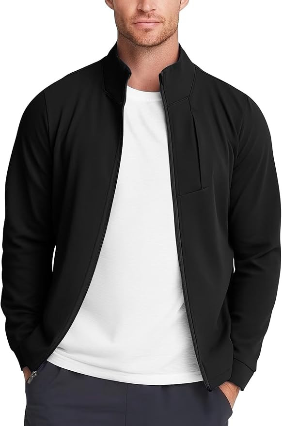 Zengjo Men's Track Jackets Full-Zip Athletic Jacket Sweatshirt Mock Neck with Zipper Pockets | Amazon (US)