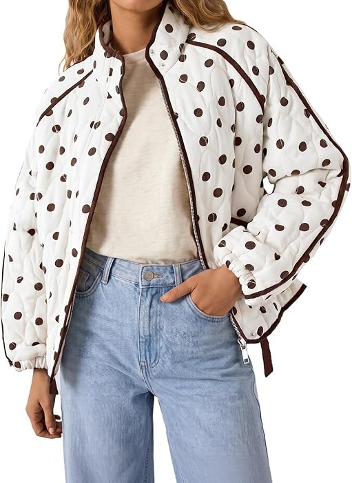 Tankaneo Womens Polka Dot Quilted Jackets Lightweight Zip Up Trendy Coats | Amazon (US)