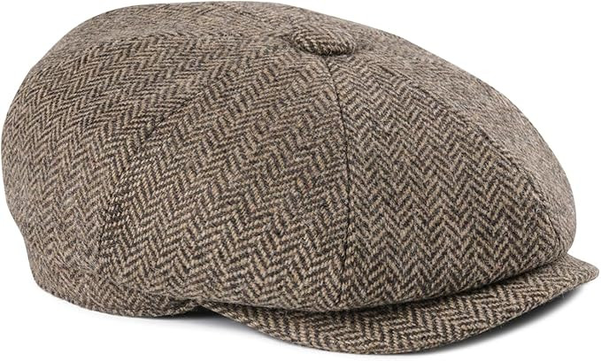 Men's Wool Newsboy Cap 8 Panel Ivy Tweed Cabbie Flat Hat Baker Boy Cap | Amazon (US)