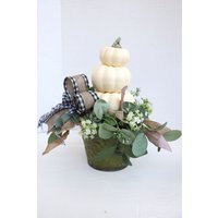 White Pumpkin Topiary, Fall Farmhouse Stacked Pumpkins Arrangement, Centerpiece Table Decorations, T | Etsy (US)