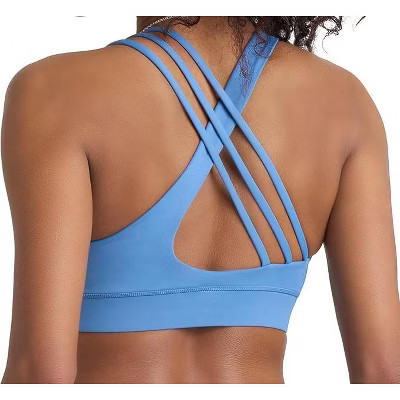 POPSUGAR PS Strappy Sports Bra for Women Blue Mist - Criss-Cross Back Padded Yoga Bra Workout Tops & Removable Cups X-Large | Target