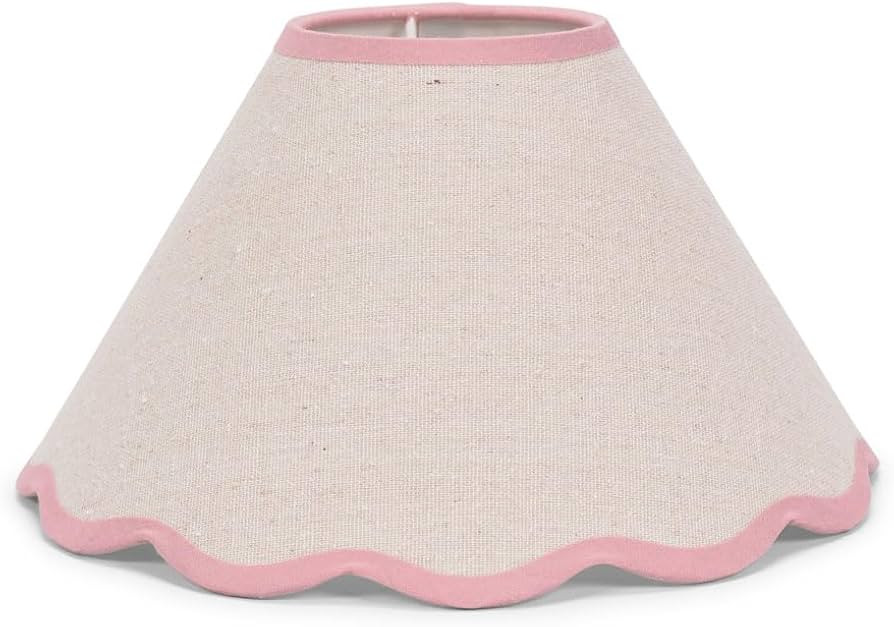 ValueLights | Large Easy Fit Natural Linen Tapered Light Shade with Pink Scallop Trim | Lamp Shad... | Amazon (UK)