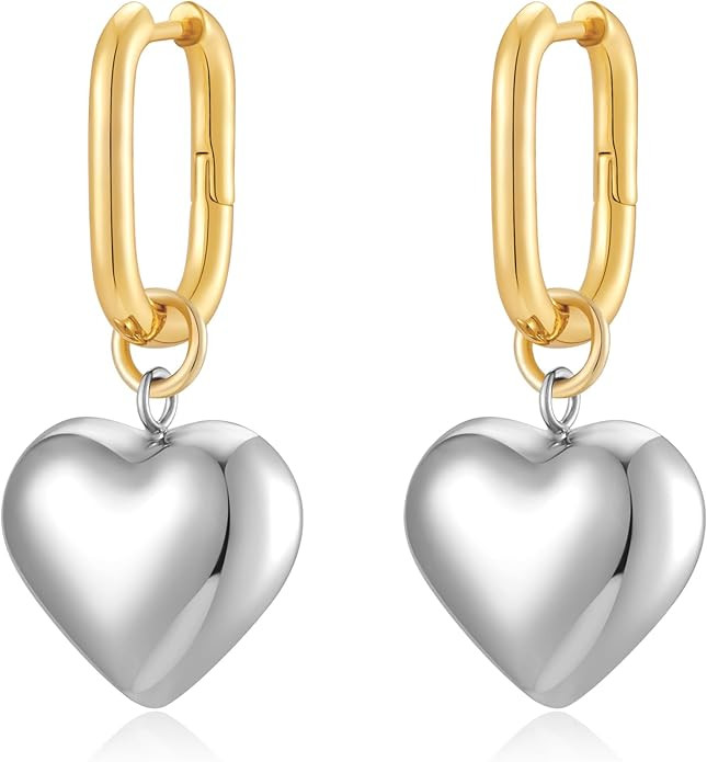 Cute Heart Earrings for Women Dainty Gold Plated Heart Dangle Earrings Hypoallergenic Gold and Si... | Amazon (US)