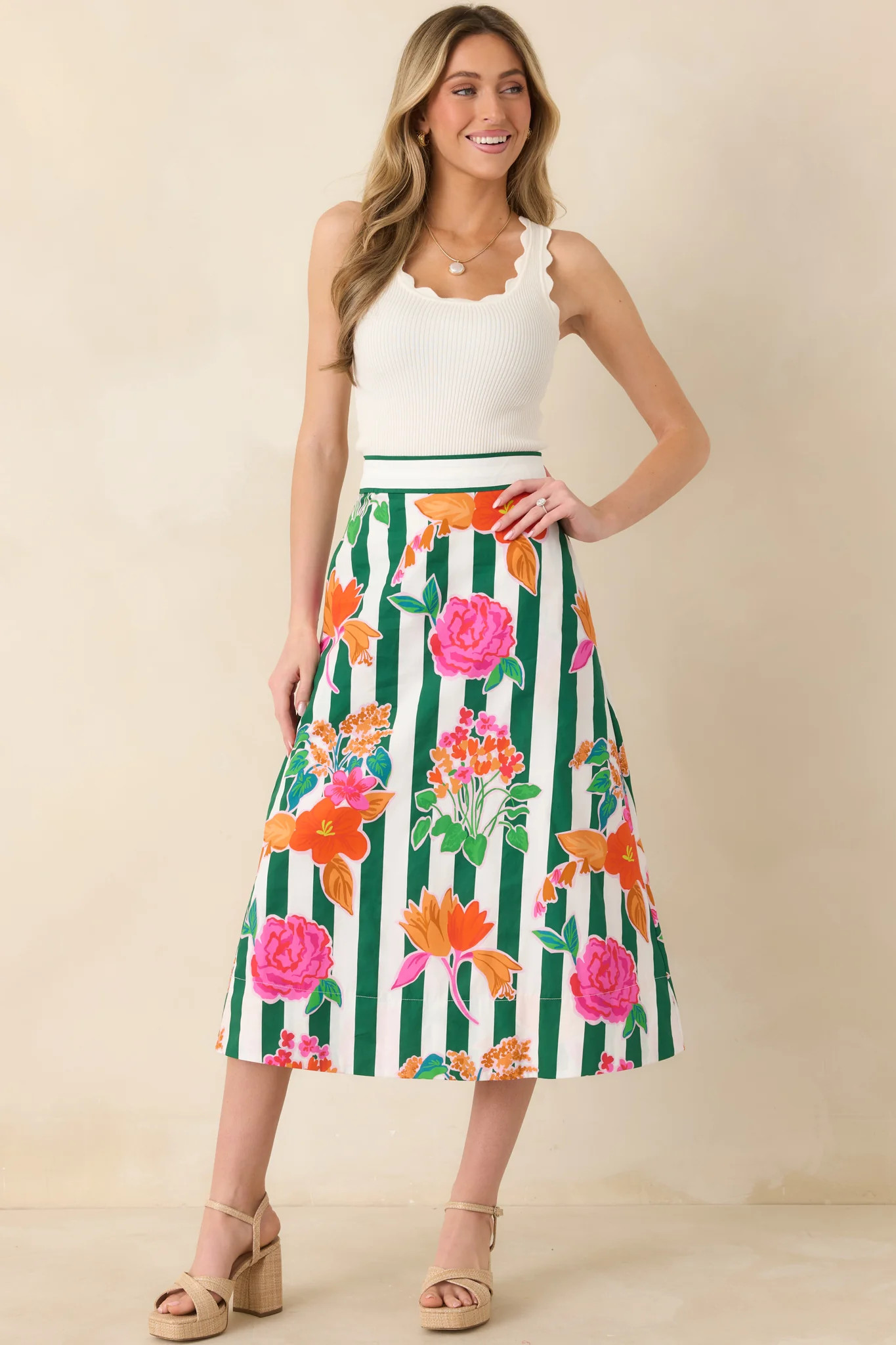 Prosperina Shay Ivory Scallop Cotton Tank | Red Dress