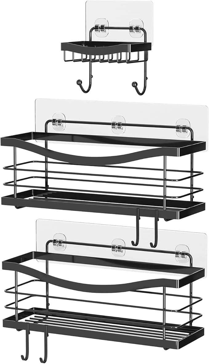 ODesign Adhesive Shower Caddy Basket Shelf with 4 Hooks for Shampoo Conditioner Sponge Razor Soap... | Amazon (US)