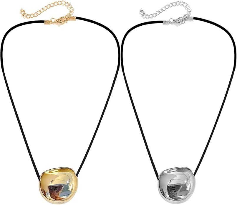 2PCS Oval Bead Clavicle Chain Fashionable Geometric Pendant Necklace | Amazon (US)