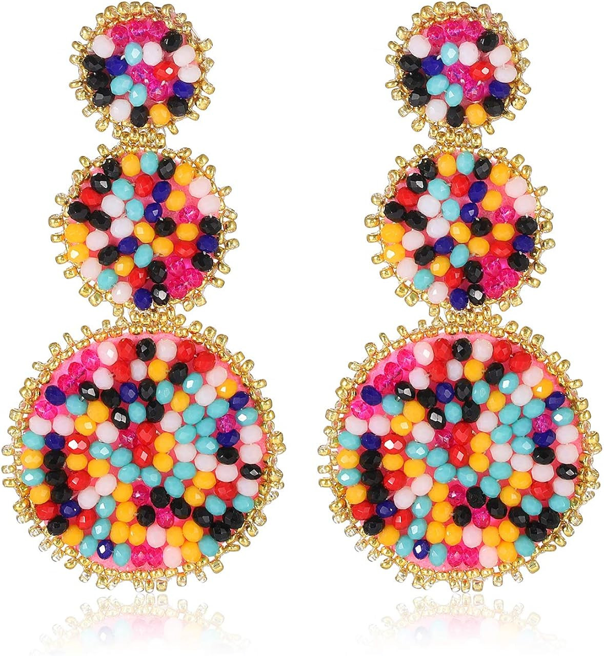 CEALXHENY Beaded Drop Earrings Statement Seed Bead Earring for Women Handmade Triple Circle Dangl... | Amazon (US)