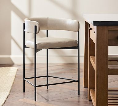 Maison Barrel Back Leather Stool | Pottery Barn (US)