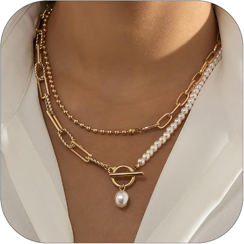 Pearl Necklace for Women Dainty Charm Necklace Layered Necklace for Women Gold Choker Necklace Sh... | Amazon (CA)