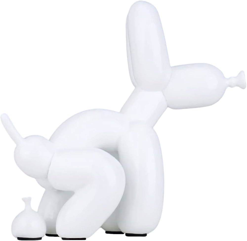 QIANLING Creative Funny White Pooping Balloon Dog Sculpture, Modern Art Squat Balloon Dog Animal ... | Amazon (US)