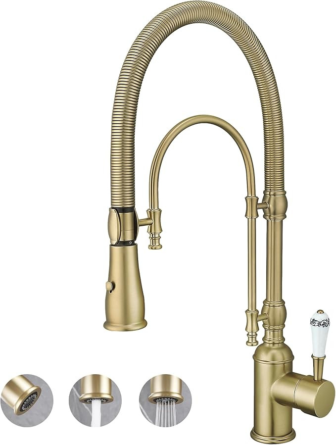 Antique High Arc Classical Single Handle Spring Kitchen Faucet with Pull Down Sprayer, Swiveling ... | Amazon (US)