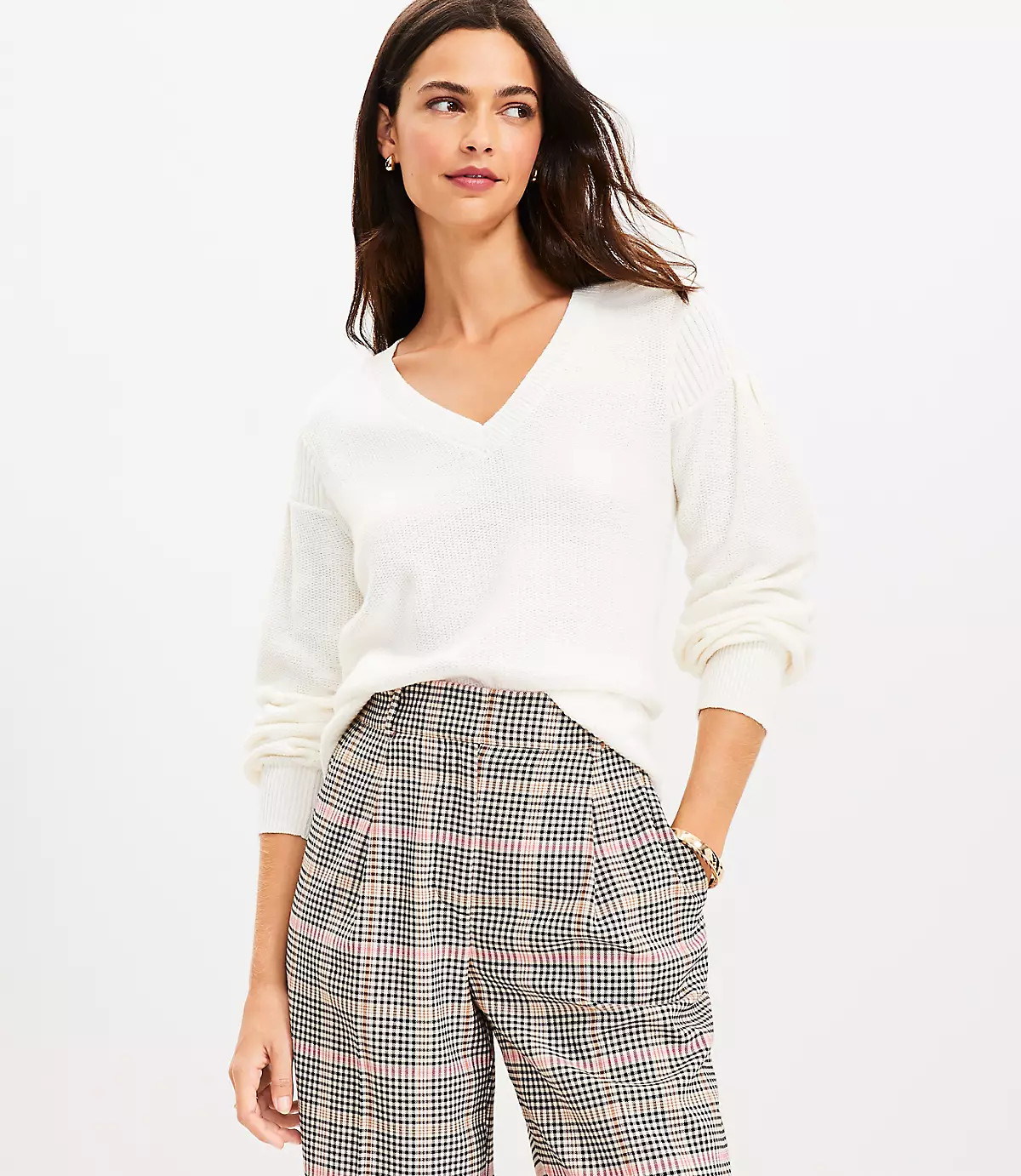 Honeycomb Stitch V-Neck Sweater | LOFT