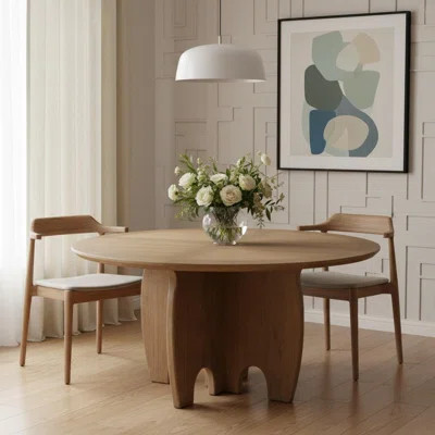 59" Brown Solid Wood Pedestal Base Round Top Dining Table | Wayfair North America