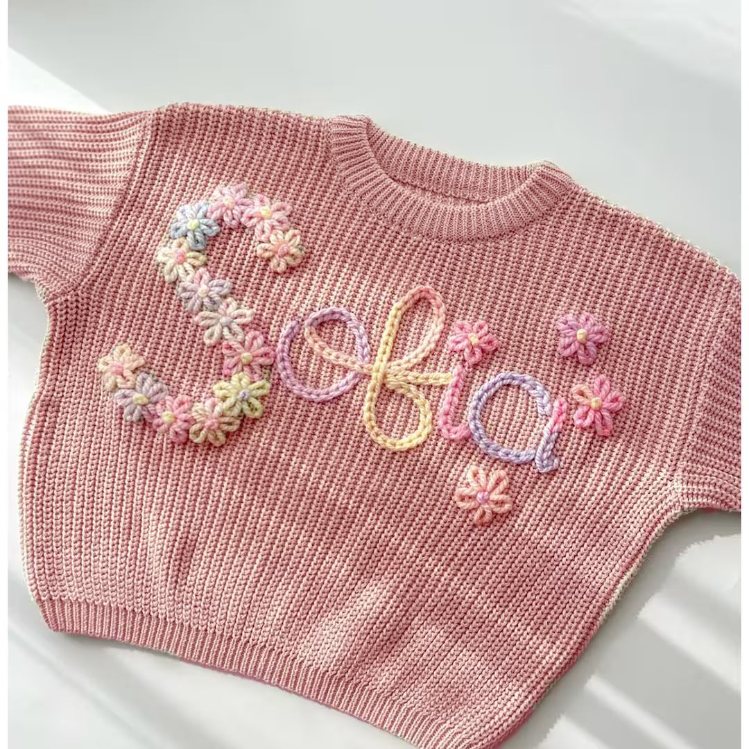 Personalized Baby Sweater Hand Embroidered Name & Monogram - Etsy | Etsy (US)