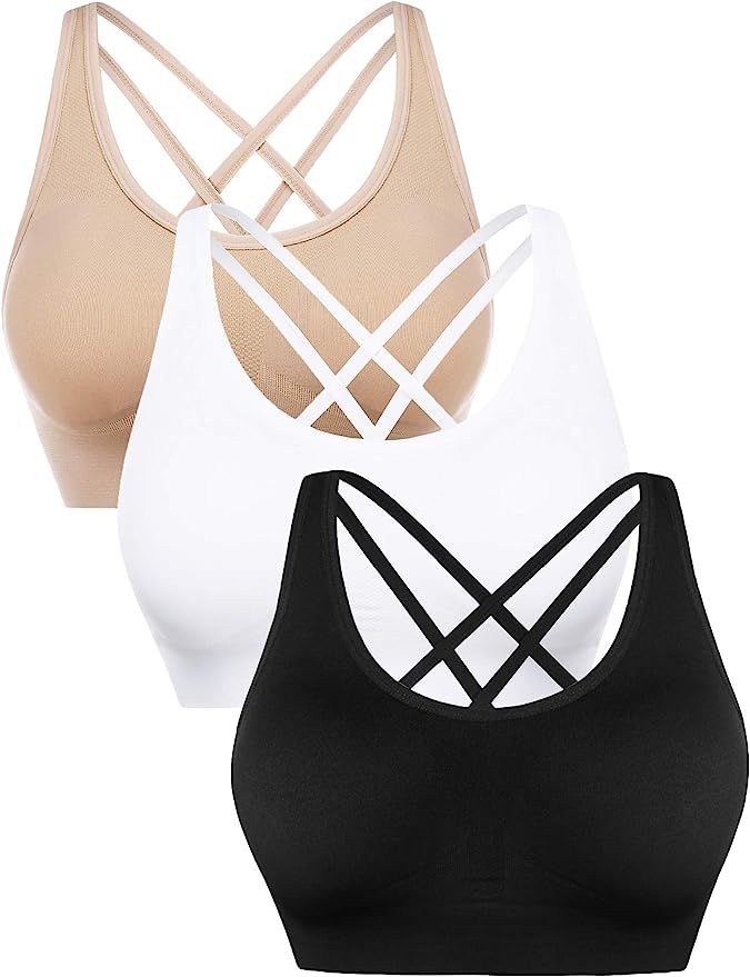 Sykooria 1-3 Packs Strappy Sports Bras Workout Tank Tops Padded Yoga Running Outfit | Amazon (US)