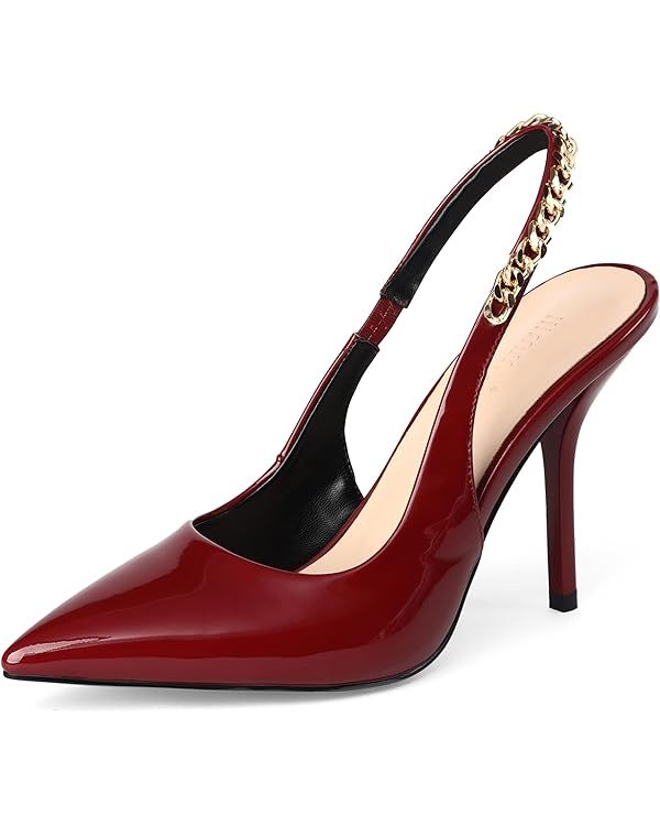 Women's Stiletto Heels Closed Pointed Toe 4 in Heels for Women Patent Leather Pumps with Chain We... | Amazon (US)