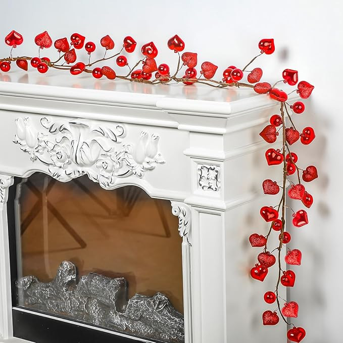 6 ft Valentine's Day Garland for Mantel, Valentines Centerpiece for Table, Red Heart Ball Garland... | Amazon (US)