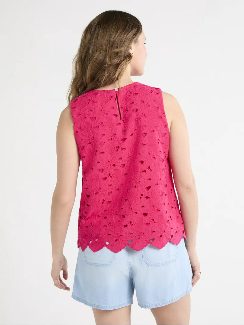 Time and Tru Women's Eyelet Embroidery Top, Sizes XS-XXXL | Walmart (US)