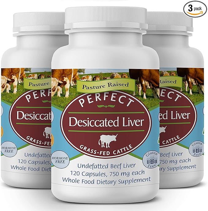 Perfect Desiccated Liver - Grass Fed Undefatted Argentine Beef Liver (120 Capsules, 750mg per Cap... | Amazon (US)