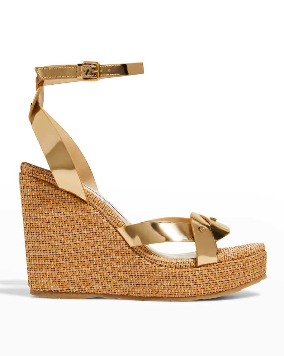 Drya Woven Metallic Leather Wedge Sandals | Neiman Marcus