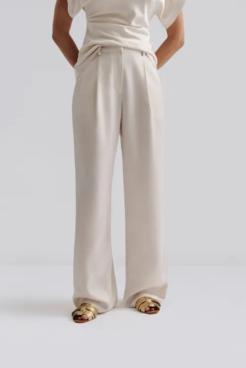 Malina Sarah Elastic Waist Satin Pants in Vanilla at Nordstrom, Size Small | Nordstrom