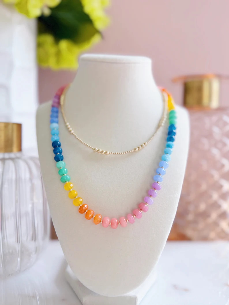 Rondelle Gemstone Necklace, Rainbow Necklace, Gemstone Necklace - Etsy | Etsy (US)