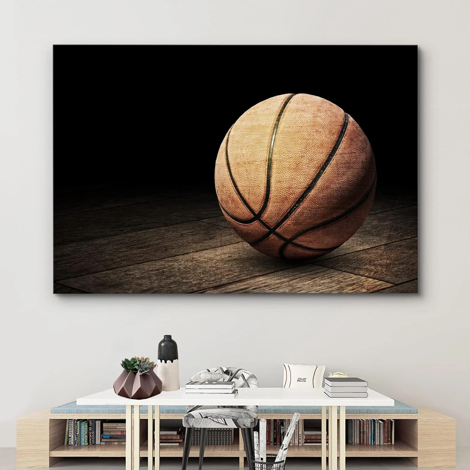 IDEA4WALL Orange Basketball on Dark Wood Grain Panels Sports & Fitness Photography Boy's Room Wal... | Wayfair North America