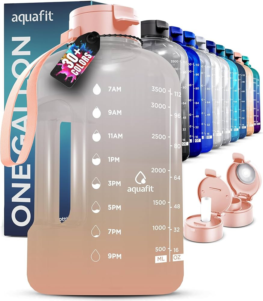 AQUAFIT 1 Gallon Water Bottle With Time Marker - 128 oz Water Bottle With Straw - Gym Water Bottl... | Amazon (US)