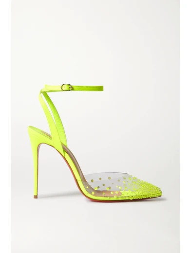 Christian Louboutin - Spikaqueen 100 Neon Crystal-embellished Pvc And Leather Pumps - Chartreuse | NET-A-PORTER (US)