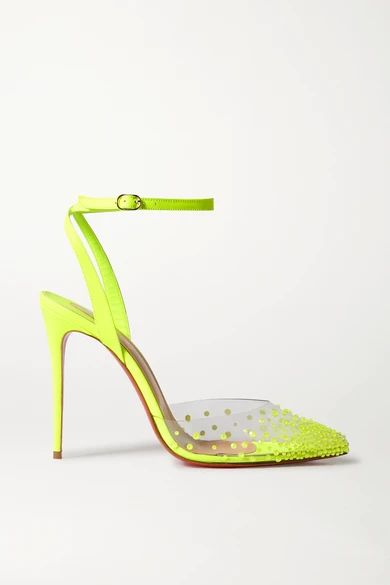 Christian Louboutin - Spikaqueen 100 Neon Crystal-embellished Pvc And Leather Pumps - Chartreuse | NET-A-PORTER (US)