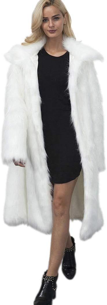 Women's Long Lapel Faux fur Jacket Shaggy Coat Warm Outerwear Cardigan | Amazon (US)
