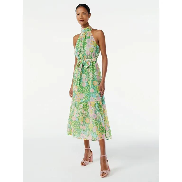 Scoop Women's Halter Top Midi Dress | Walmart (US)